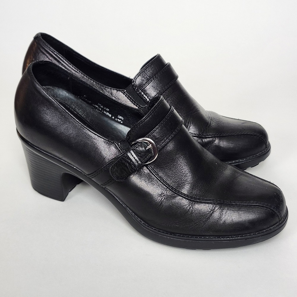 Vintage Y2K Dansko Black Leather Buckle Chunky Block Heel Pumps Office Shoes 11